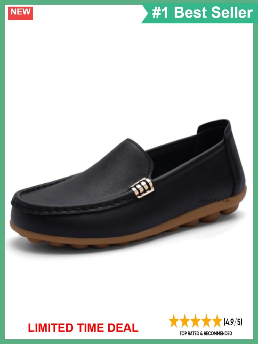 Women's Leather Loafers Slip-On Memory Foam Comfort Walking Flats